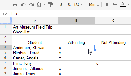 Screenshot of Google Spreadsheets