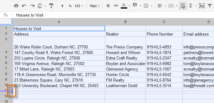 Screenshot of Google Spreadsheets