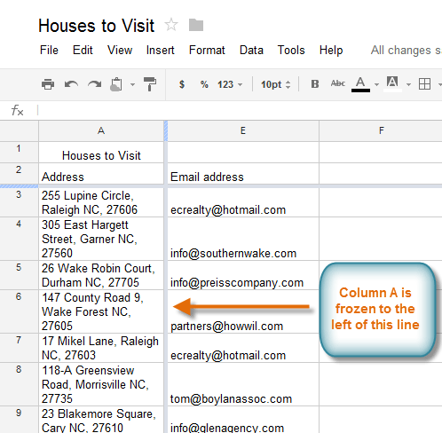 Screenshot of Google Spreadsheets