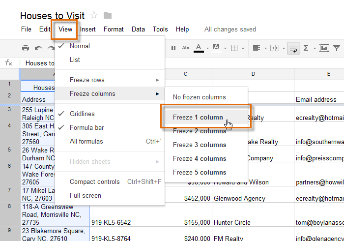 Screenshot of Google Spreadsheets