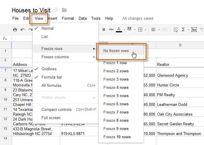 Screenshot of Google Spreadsheets