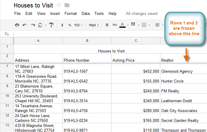 Screenshot of Google Spreadsheets