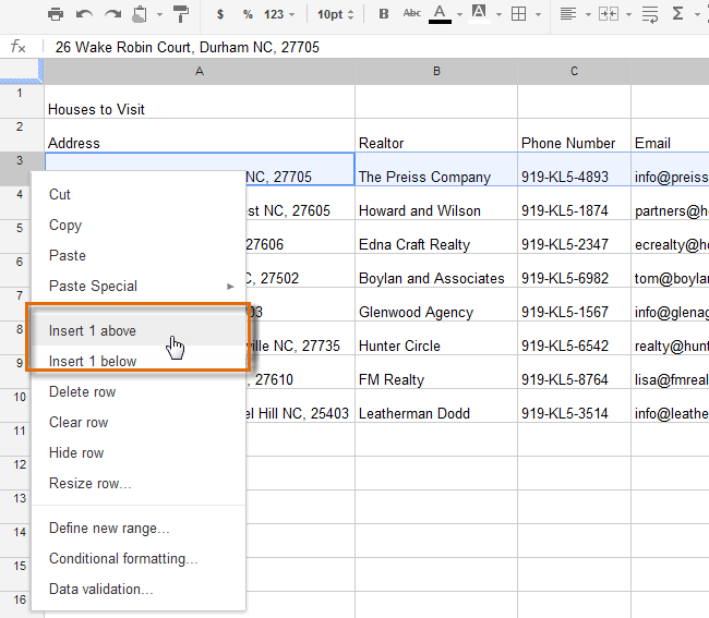 Screenshot of Google Spreadsheets