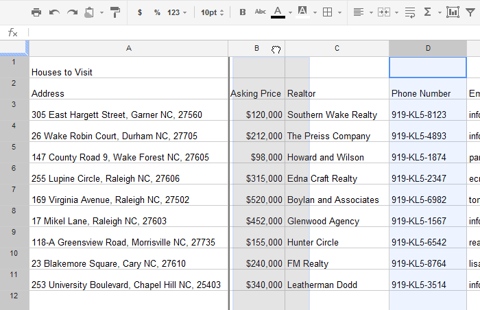 Screenshot of Google Spreadsheets