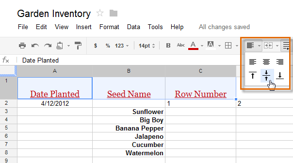 Screenshot of Google Spreadsheets