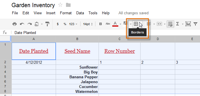 Screenshot of Google Spreadsheets