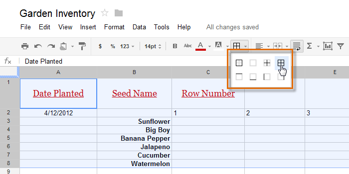 Screenshot of Google Spreadsheets