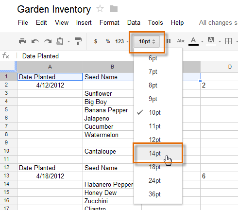 Screenshot of Google Spreadsheets