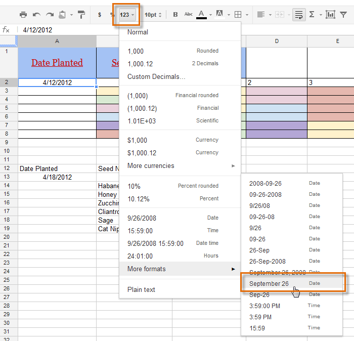 Screenshot of Google Spreadsheets