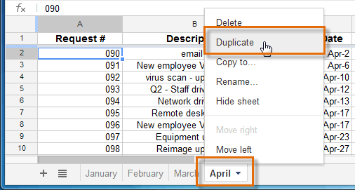 Screenshot of Google Spreadsheets