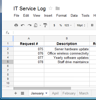 Screenshot of Google Spreadsheets