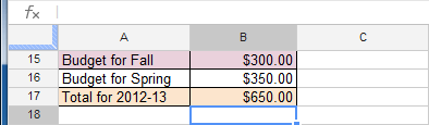 Screenshot of Google Spreadsheets