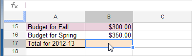 Screenshot of Google Spreadsheets