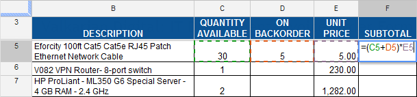 Screenshot of Google Spreadsheets