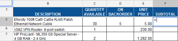 Screenshot of Google Spreadsheets