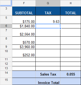 Screenshot of Google Spreadsheets