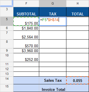 Screenshot of Google Spreadsheets