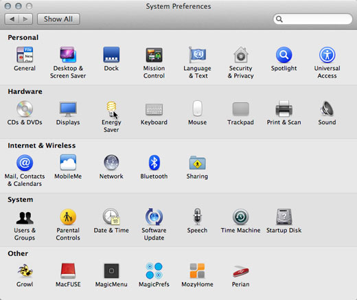 The System Preferences window