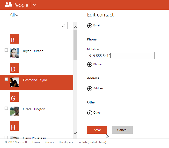 Screenshot of Microsoft account