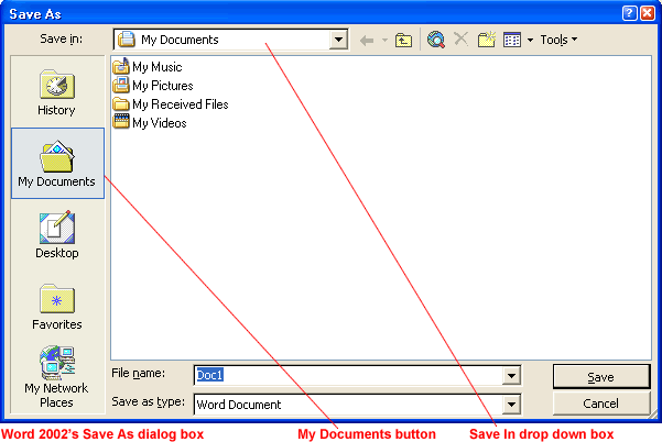 Word 2002's Save As dialog box