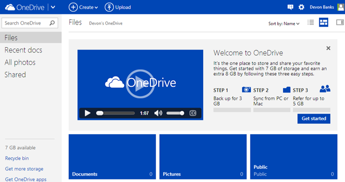 Screenshot of Microsoft OneDrive