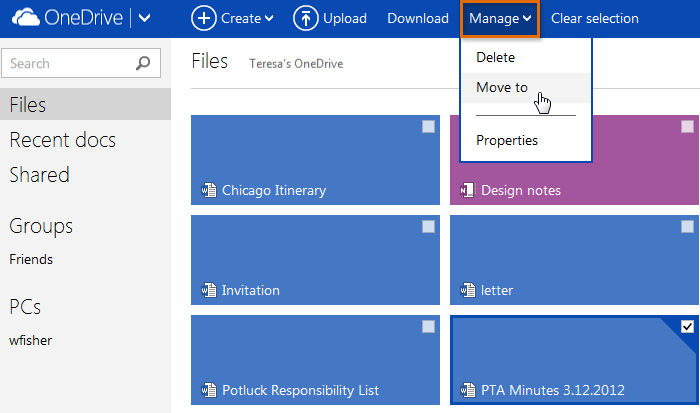 Screenshot of Microsoft OneDrive