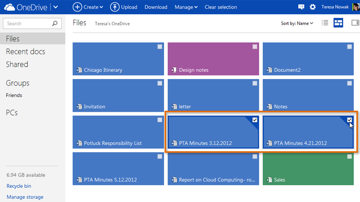 Screenshot of Microsoft OneDrive