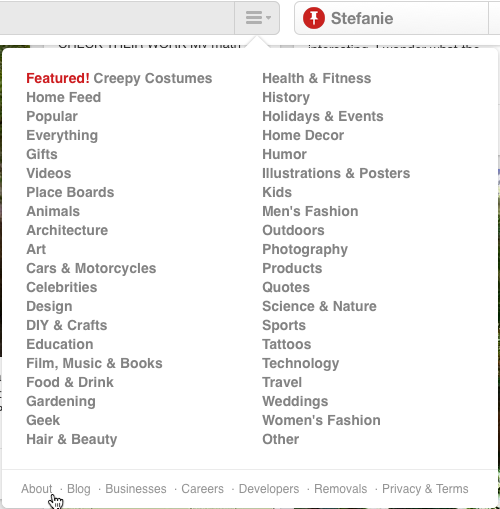 screenshot of pinterest