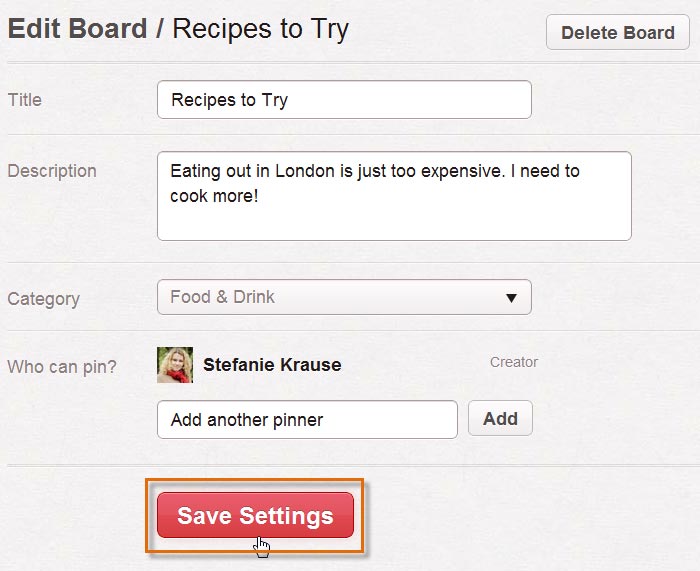 Screenshot of Pinterest