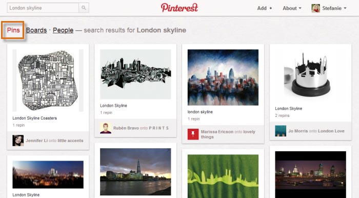 Screenshot of Pinterest