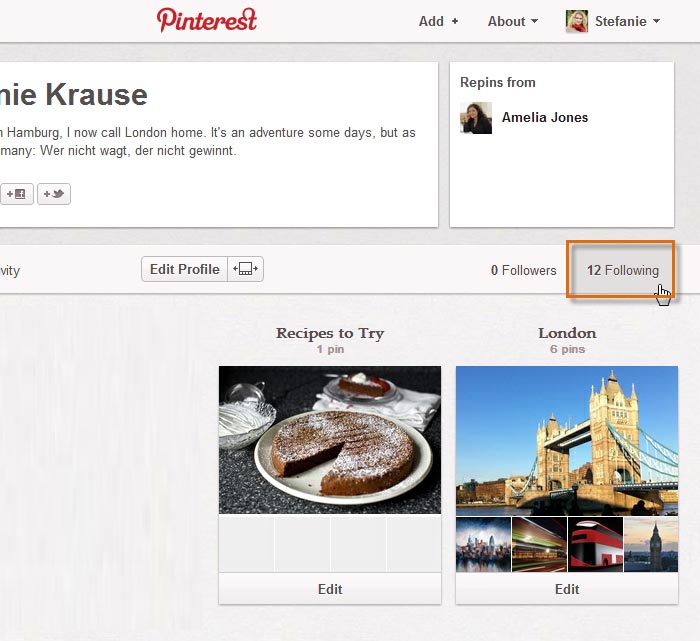 Screenshot of Pinterest