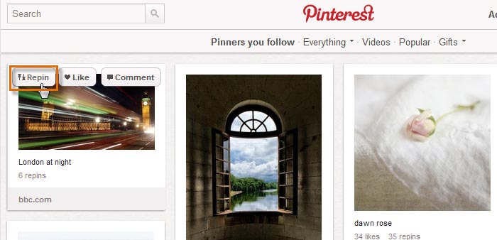 Screenshot of Pinterest