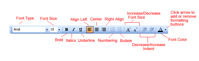 Formatting Toolbar labeled