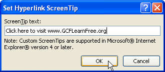 ScreenTip Dialog Box