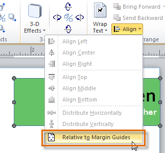 Choosing to align to the page margins