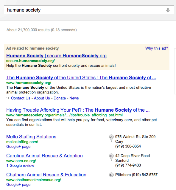 Screenshot of Google search