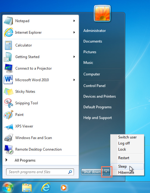 screenshot of Windows 7