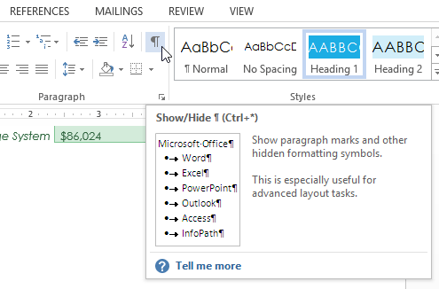 Screenshot of Word 2013