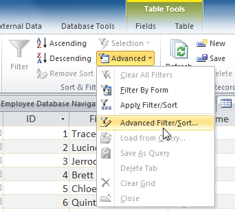 The Advanced Filter/Sort command