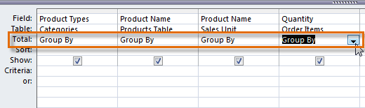 Selecting the totals row of the field we want to perform a calculation on