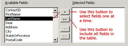 Select Fields To Be Used In The Query