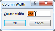 Increasing column width to 258 pixels