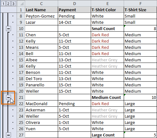 Hiding an expanded group