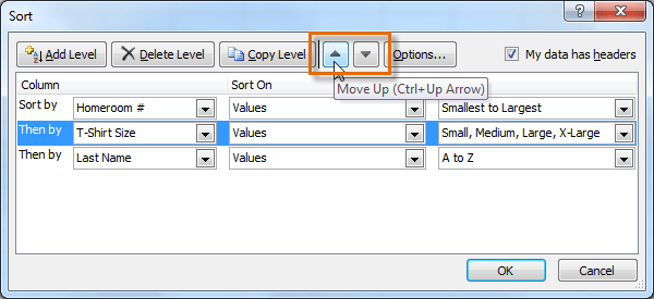 Changing the sorting priority