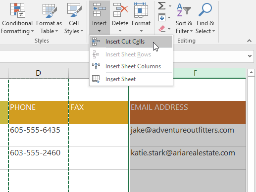 inserting the cut cells