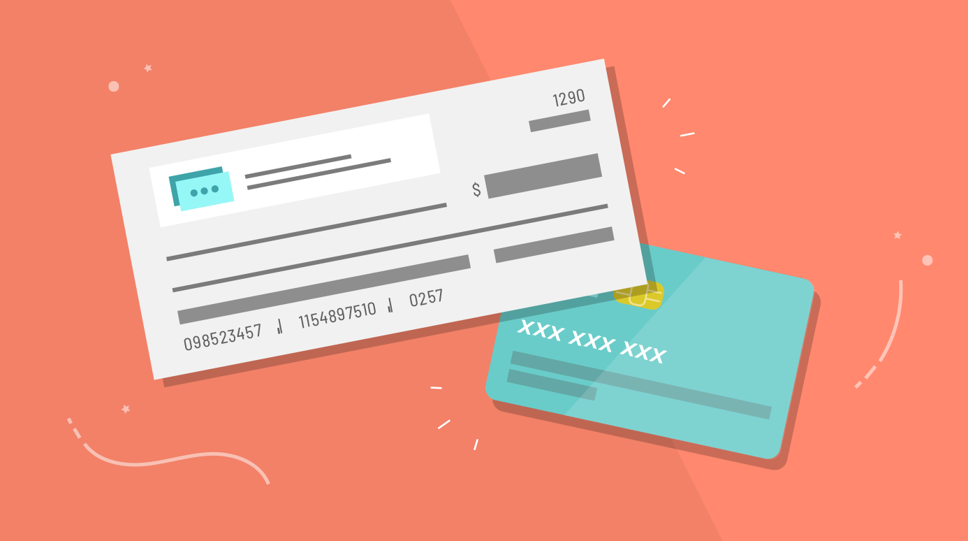 illustration of a check and a debit card