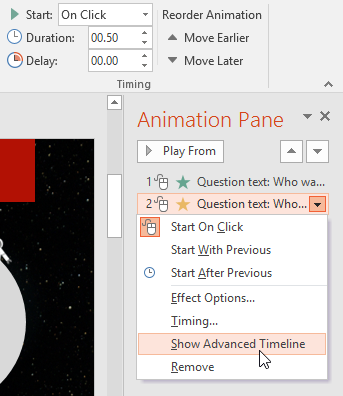 Clicking Show Advanced Timeline