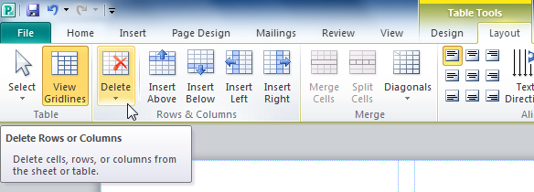 The Delete Rows or Columns command