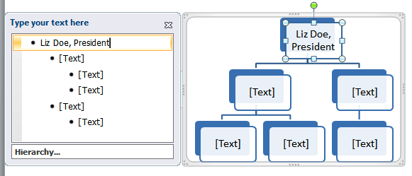 Typing text into the task pane