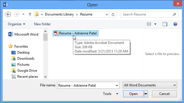 Screenshot of Word 2013